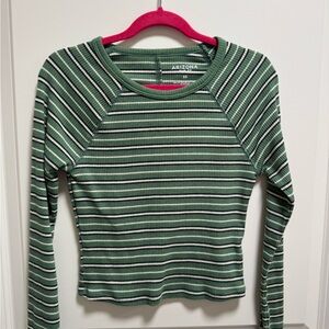 Arizona Jean Company Green Striped Long Sleeve Tee